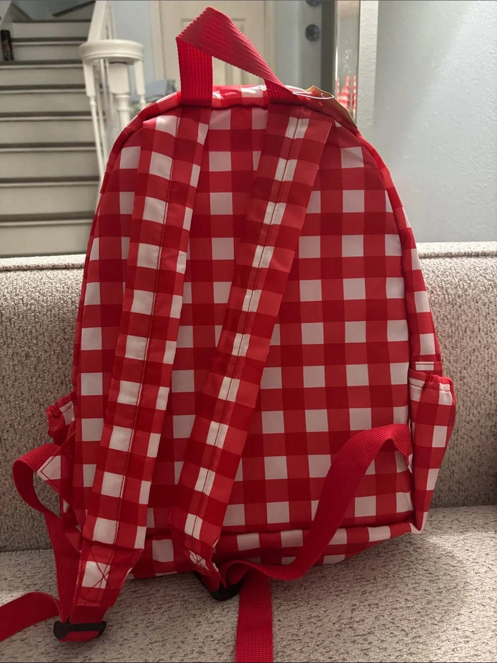 Red Gingham  Backpack with Cherry Patch
